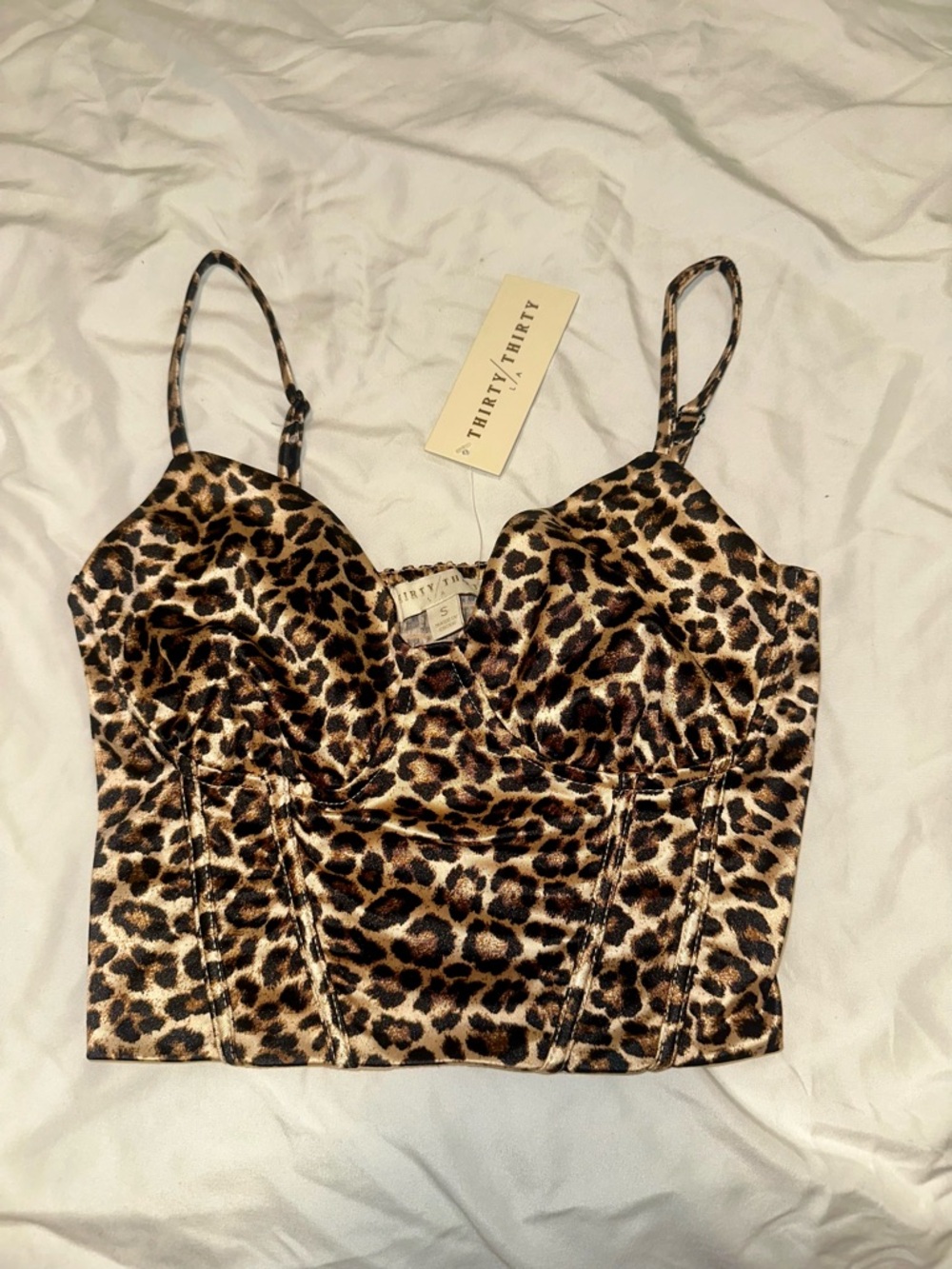 Leopard Satin Crop Cami in Brown